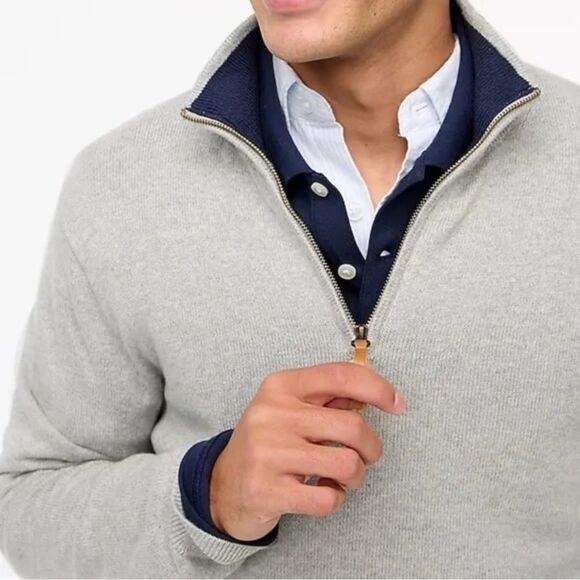 NWT J CREW Factory Cotton half-zip sweater in grey - Picture 3 of 5
